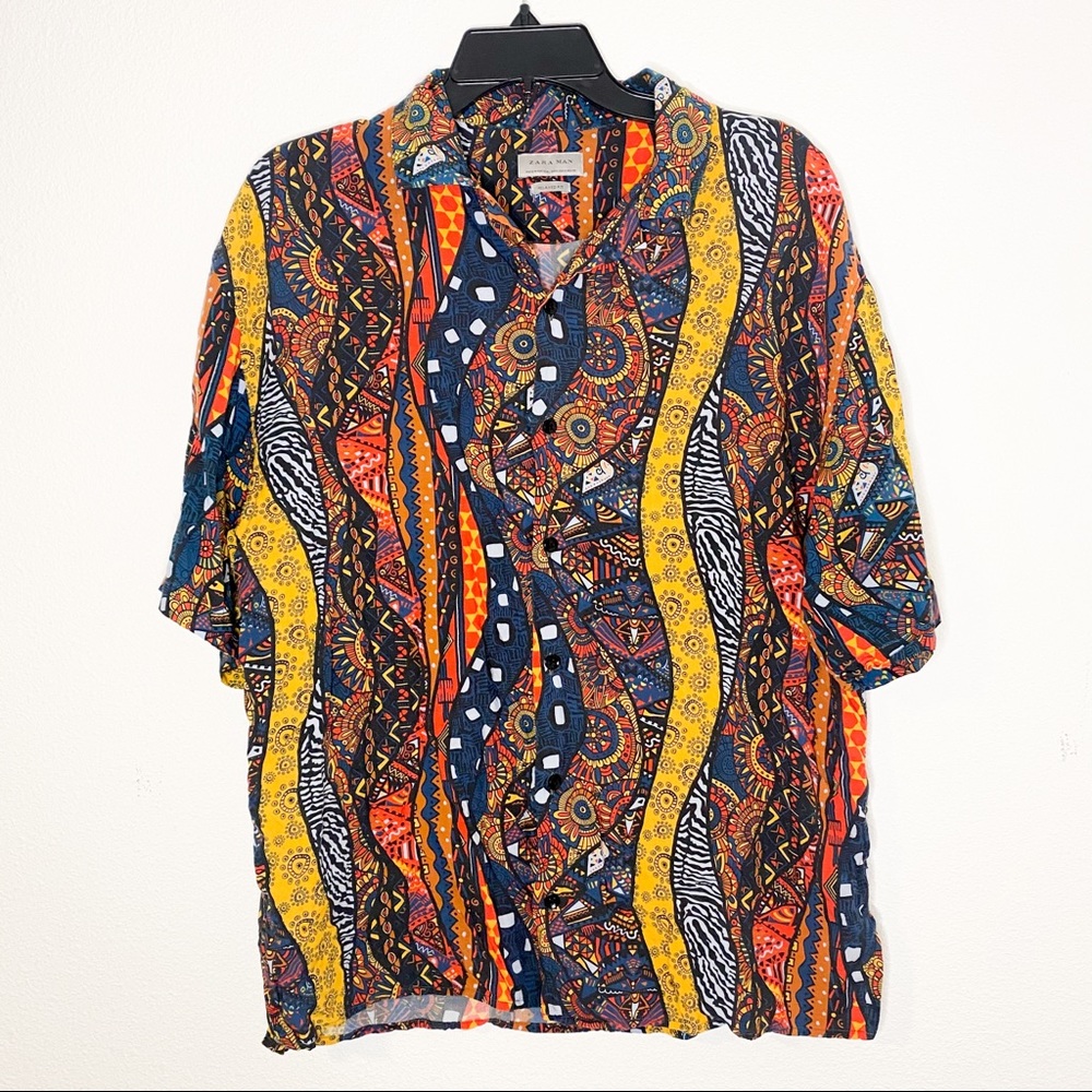 1970s Bohemian Button Short Sleeve Shirt Paisley - Picture 1 of 4